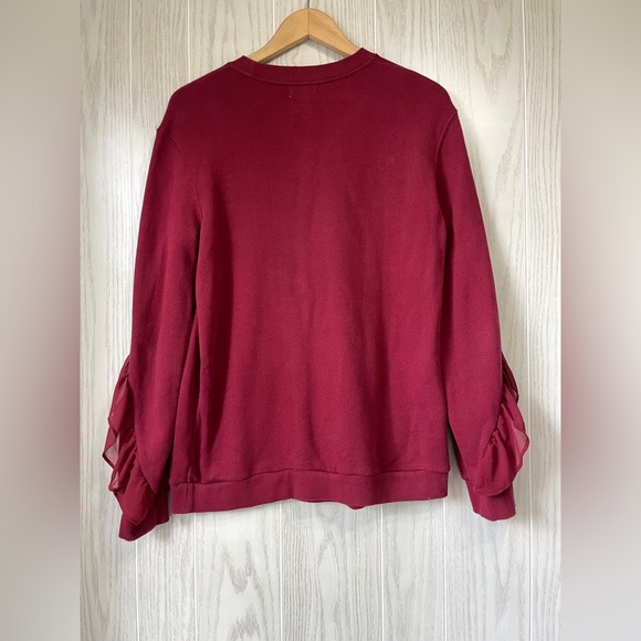 14th & Union Long Sleeve Ruffle Sweatshirt, Cranberry Red - Size M - Picture 4 of 4